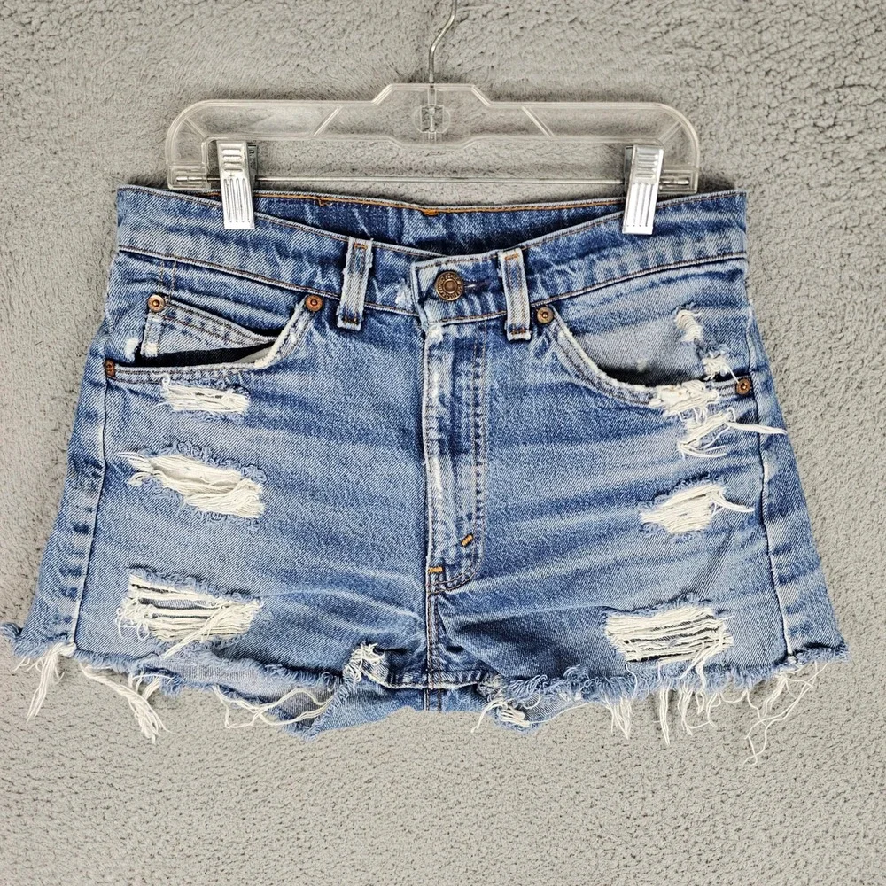 Levi's Shorts Women 30 Blue Vintage Petros Reworked Orange Tab Denim Cut Offs